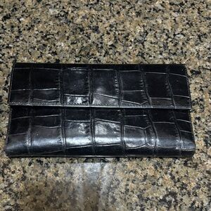 Vintage Monsac Black Croc-Embossed bi-fold Wallet